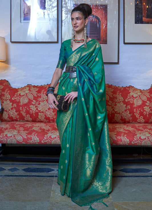 Contemporary Handloom Silk Sea Green Weaving Saree