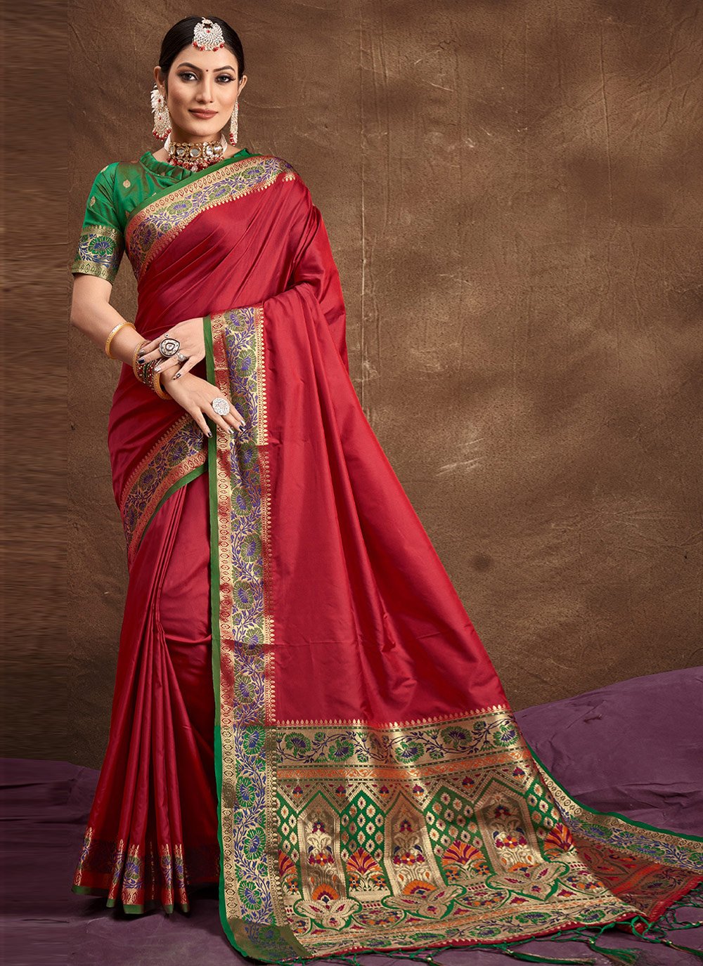 Traditional Saree Banarasi Silk Red Weaving Saree