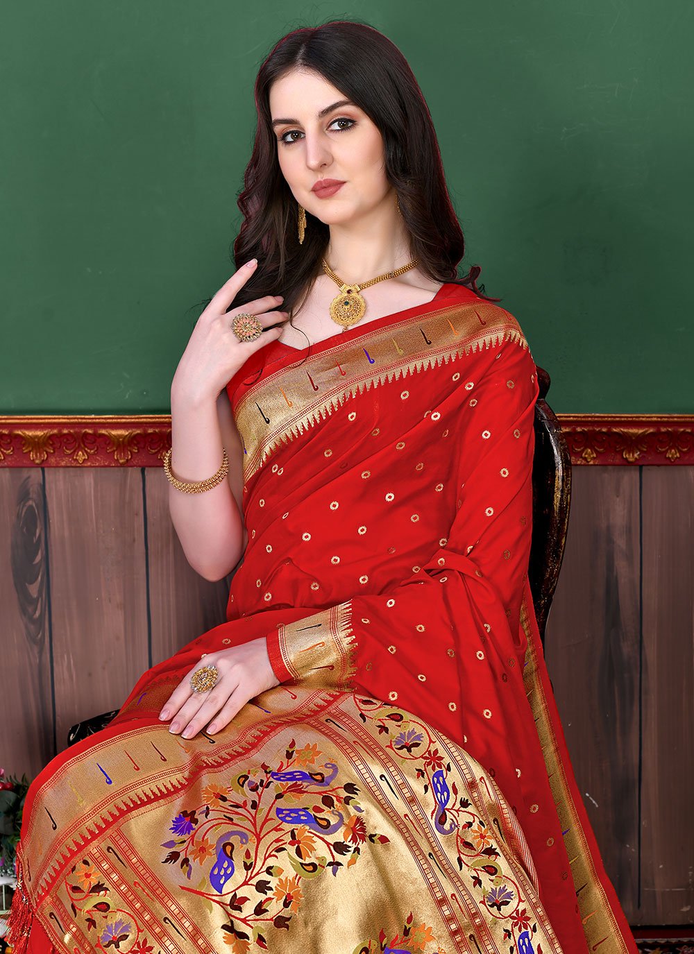 Trendy Saree Silk Red Patch Border Saree