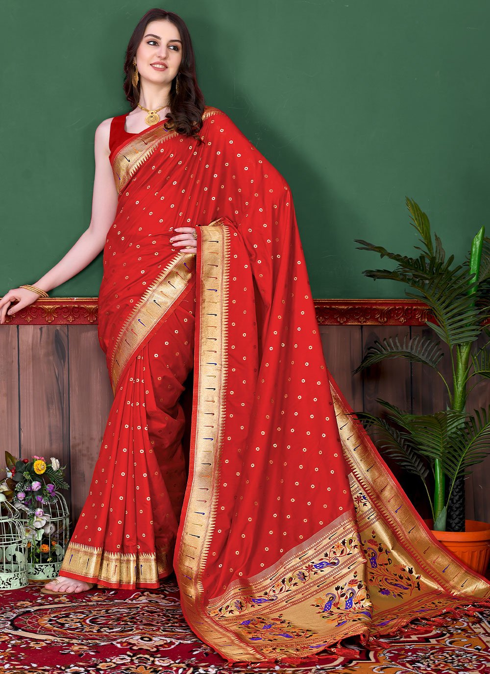 Trendy Saree Silk Red Patch Border Saree