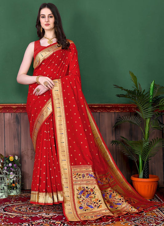 Trendy Saree Silk Red Patch Border Saree