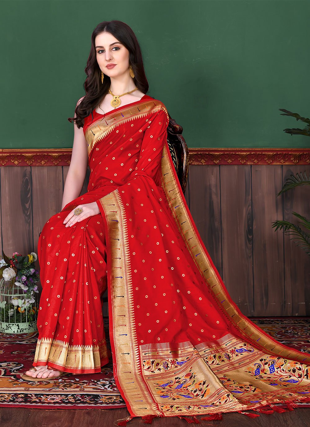 Trendy Saree Silk Red Patch Border Saree