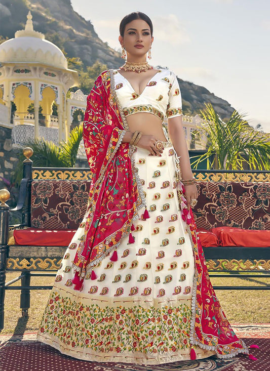 A Line Lehenga Organza Off White Weaving Lehenga Choli