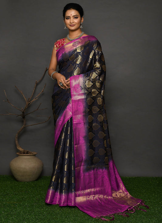 Classic Kanjivaram Silk Blue Weaving Saree