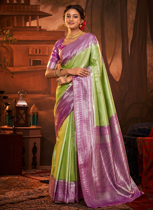 Classic Kanchipuram Silk Green Weaving Saree