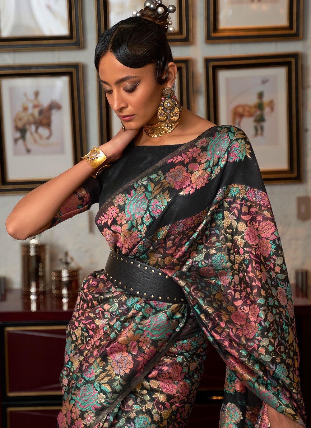 Contemporary Handloom Silk Black Weaving Saree