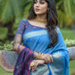 Trendy Saree Cotton Linen Blue Jacquard Work Saree