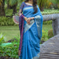 Trendy Saree Cotton Linen Blue Jacquard Work Saree