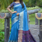 Trendy Saree Cotton Linen Blue Jacquard Work Saree