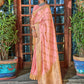 Classic Satin Silk Peach Weaving Saree