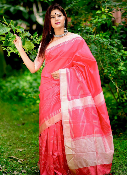 Classic Raw Silk Pink Weaving Saree