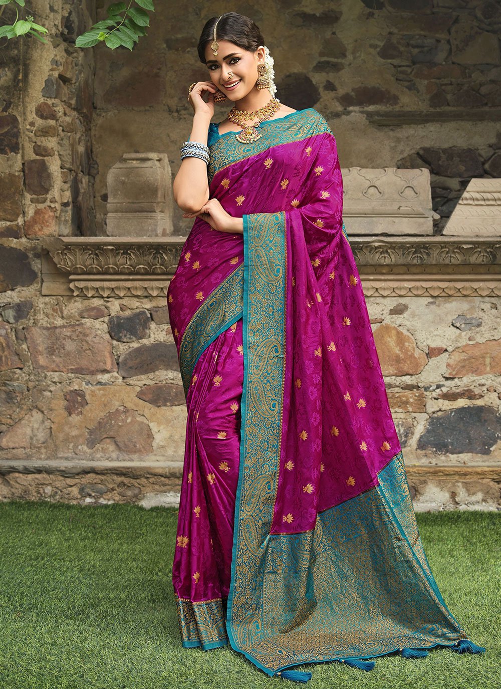 Classic Satin Silk Purple Weaving Saree