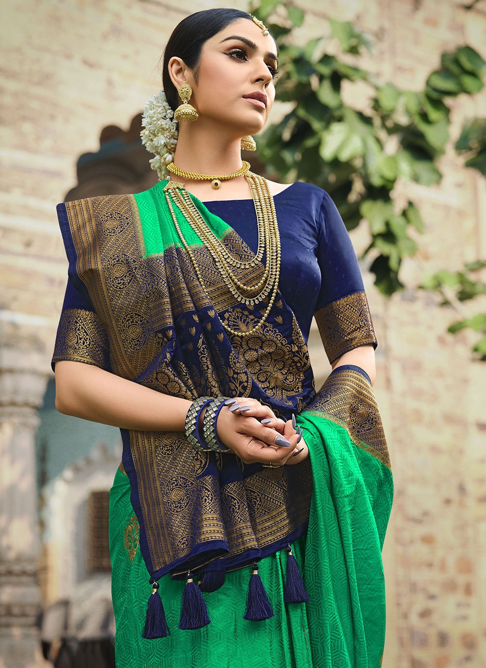 Classic Satin Silk Green Weaving Saree