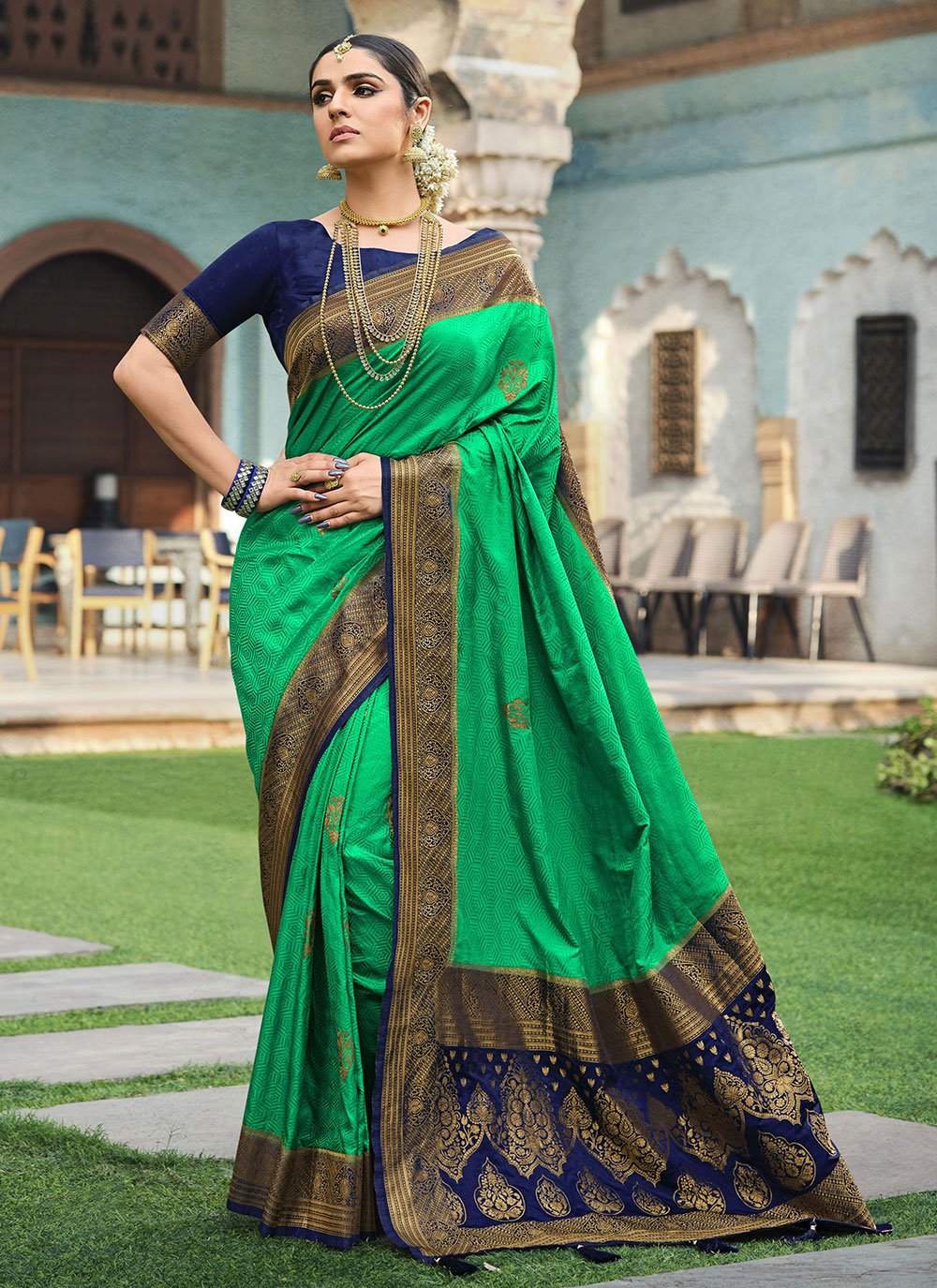 Classic Satin Silk Green Weaving Saree