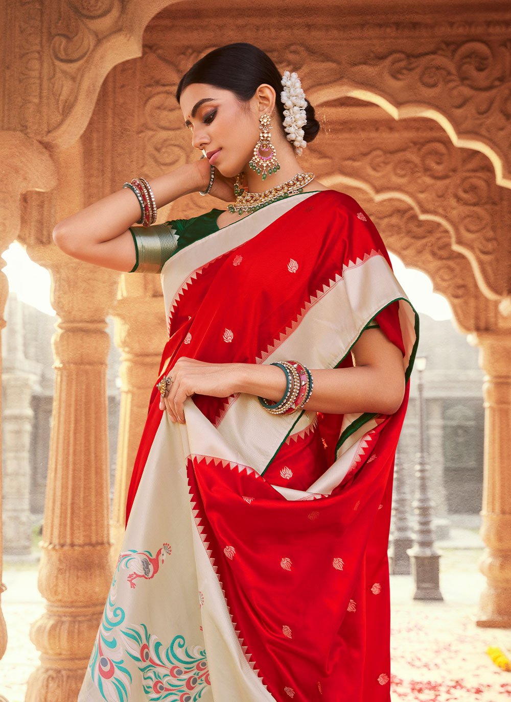 Trendy Saree Satin Silk Red Weaving Saree