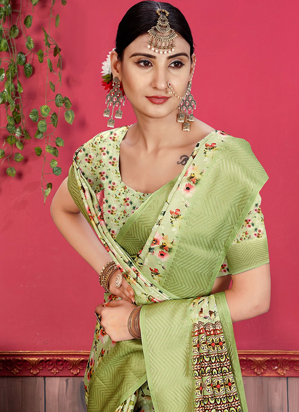 Contemporary Banarasi Silk Tussar Silk Sea Green Patch Border Saree