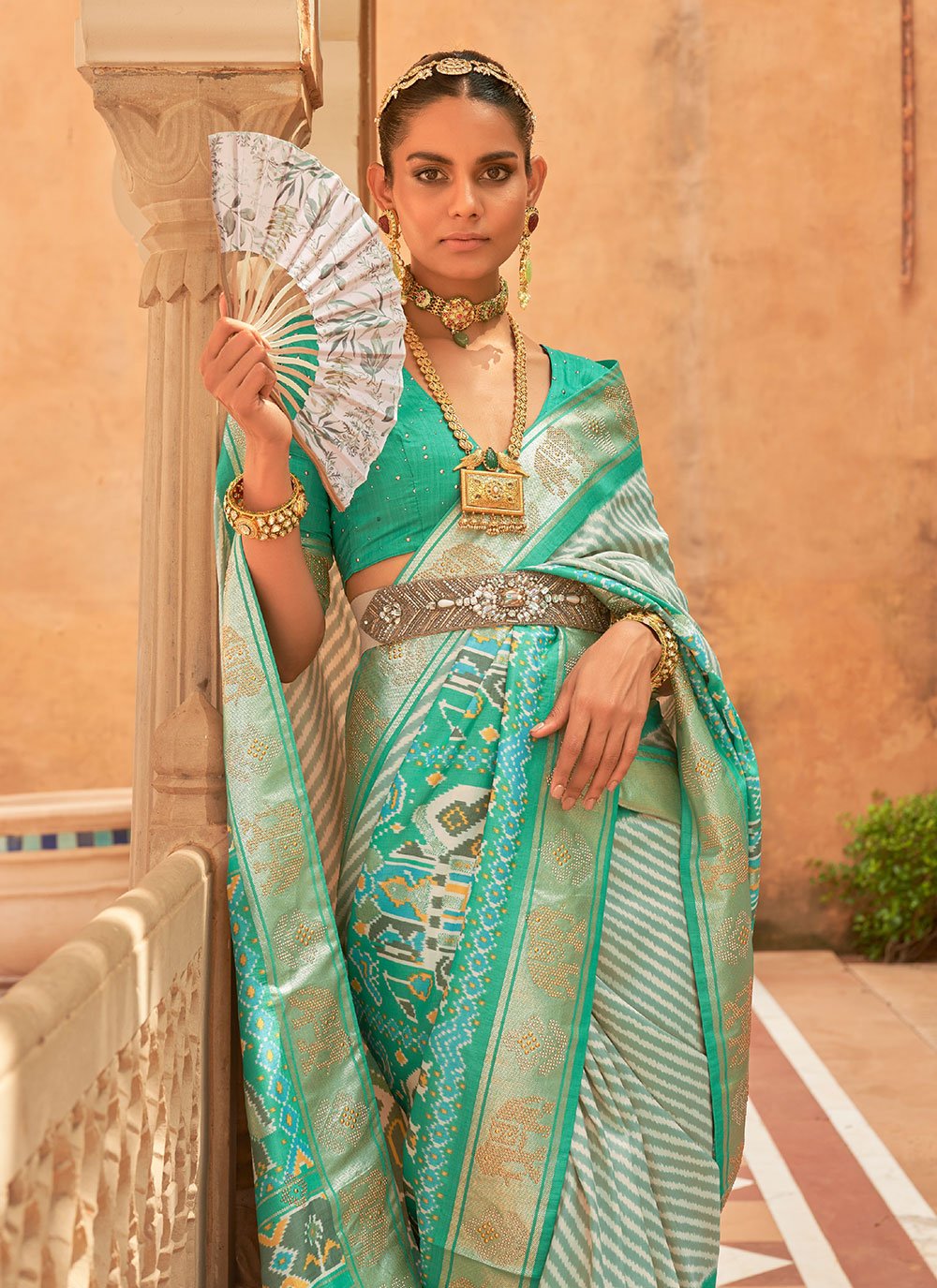 Classic Patola Silk Sea Green Weaving Saree