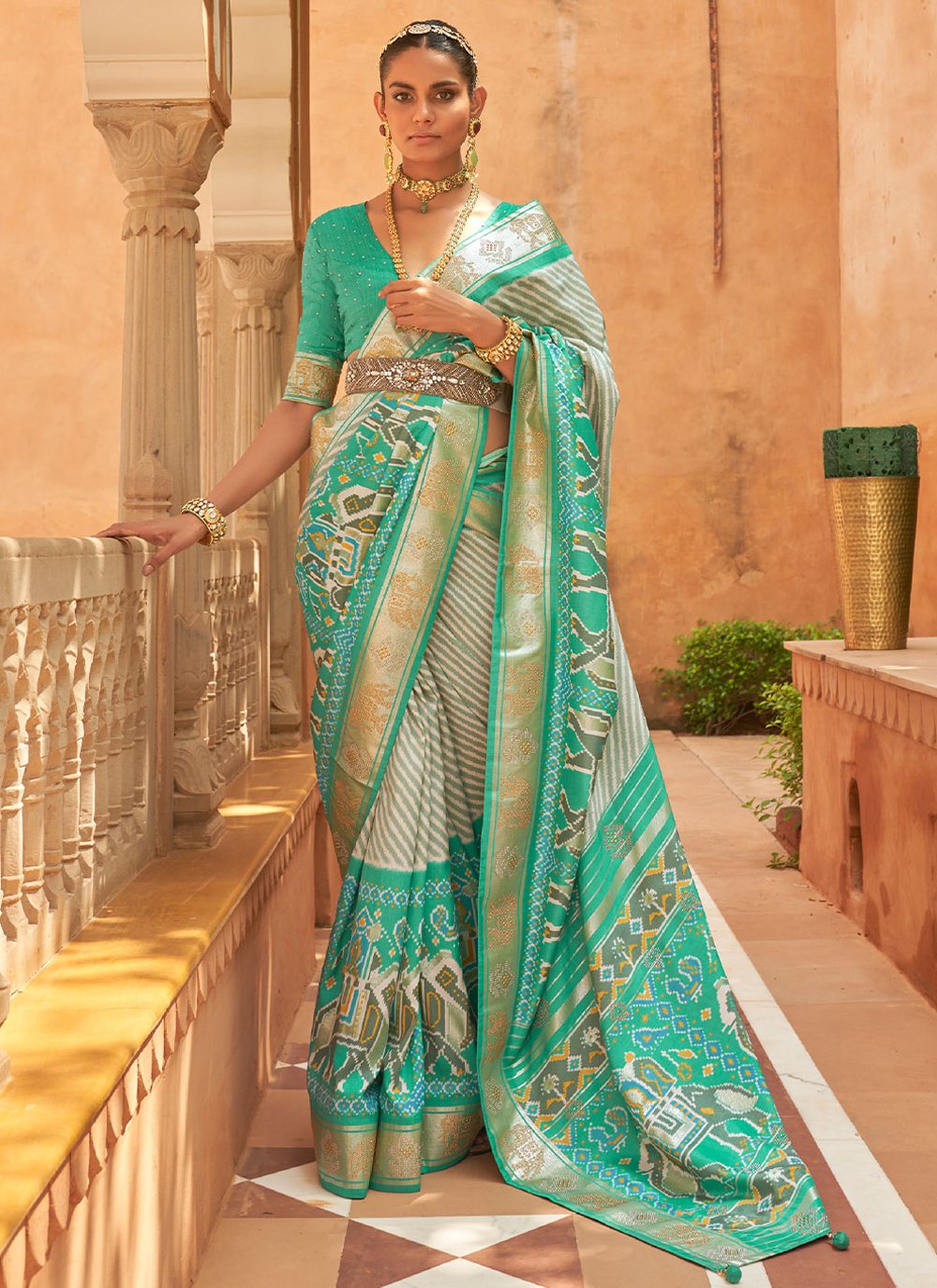 Classic Patola Silk Sea Green Weaving Saree