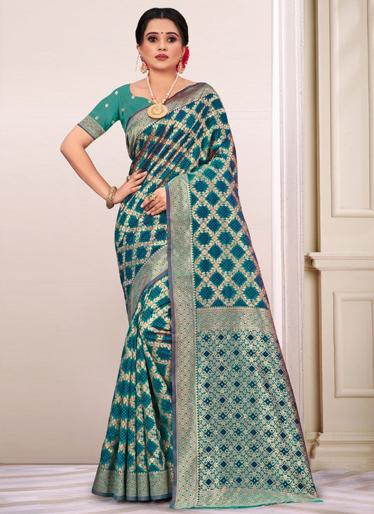 Casual Silk Firozi Weaving Saree