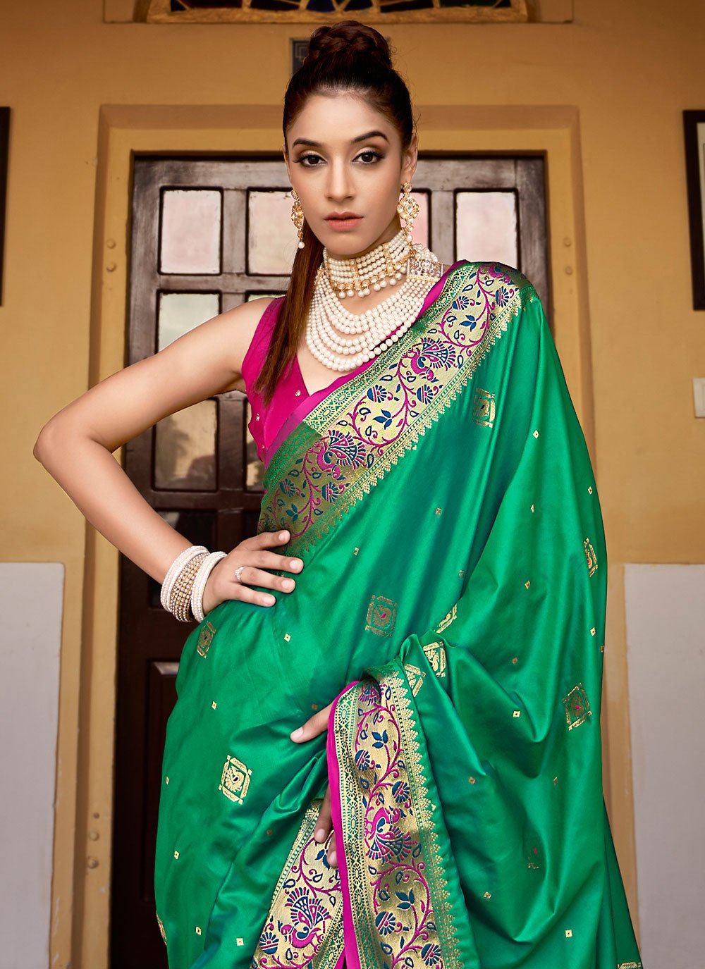 Classic Silk Green Weaving Saree