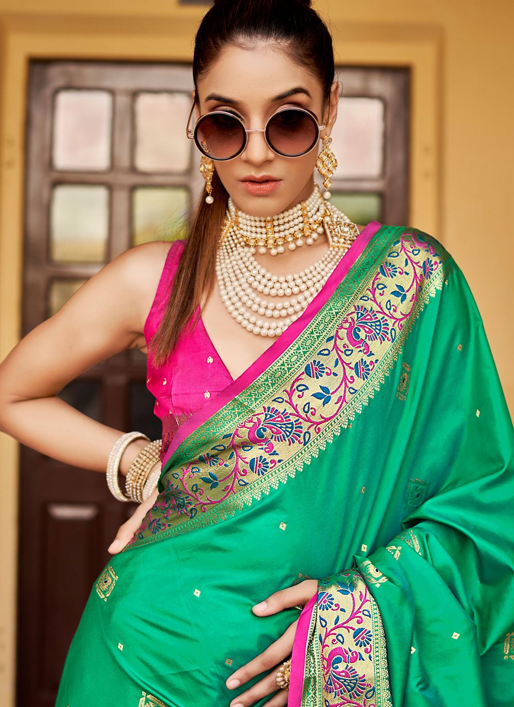 Classic Silk Green Weaving Saree