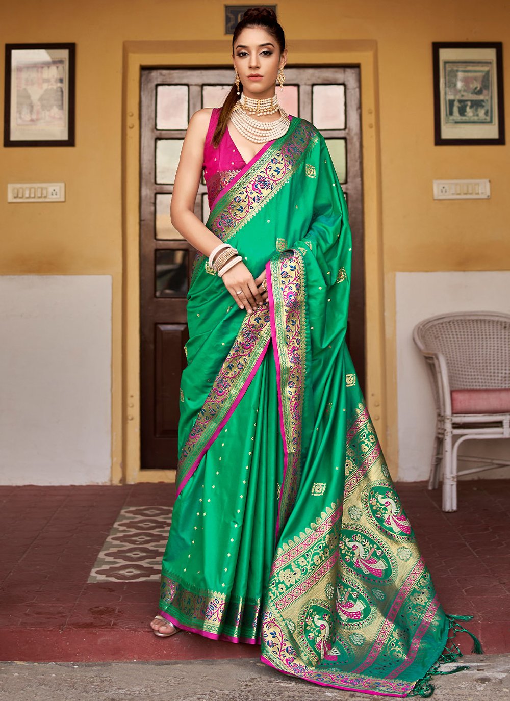 Classic Silk Green Weaving Saree