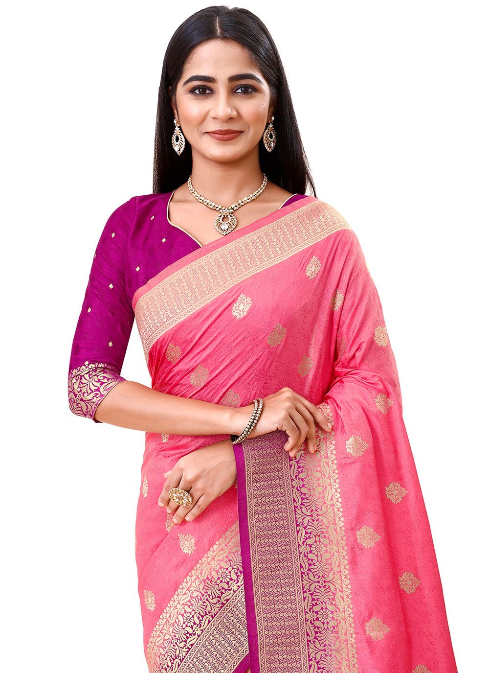 Classic Silk Pink Weaving Saree