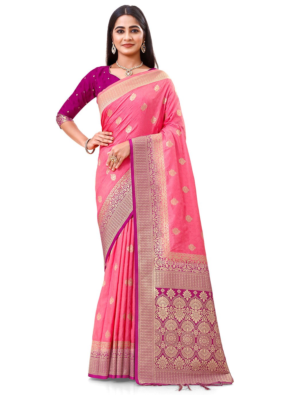 Classic Silk Pink Weaving Saree