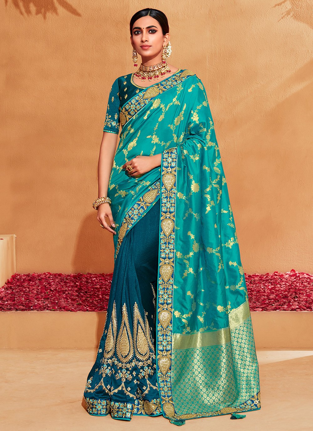 Contemporary Silk Multi Colour Patch Border Saree