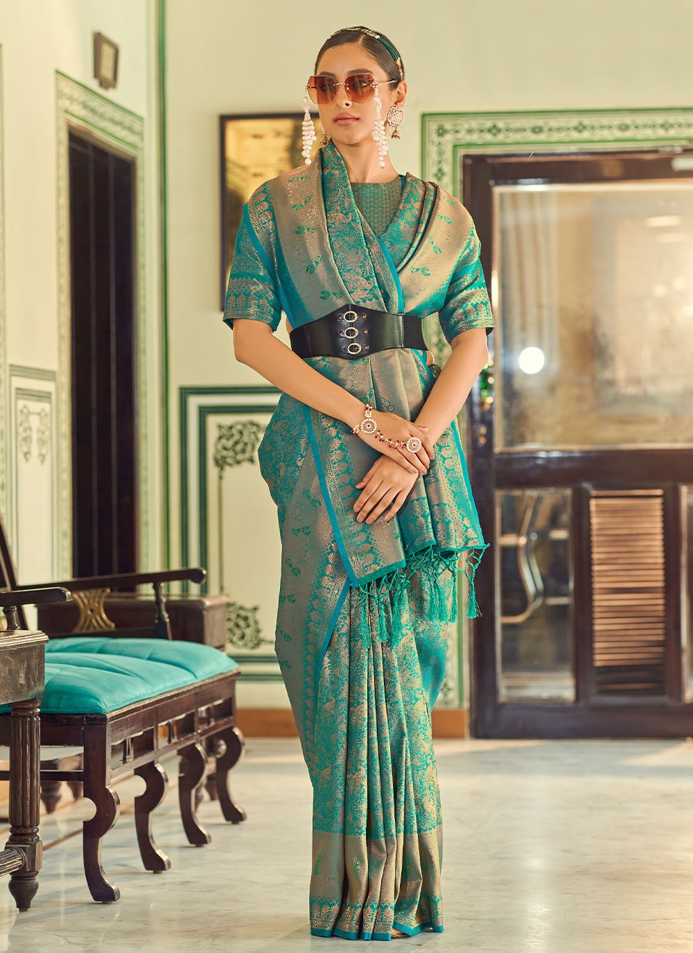 Contemporary Silk Rama Weaving Saree