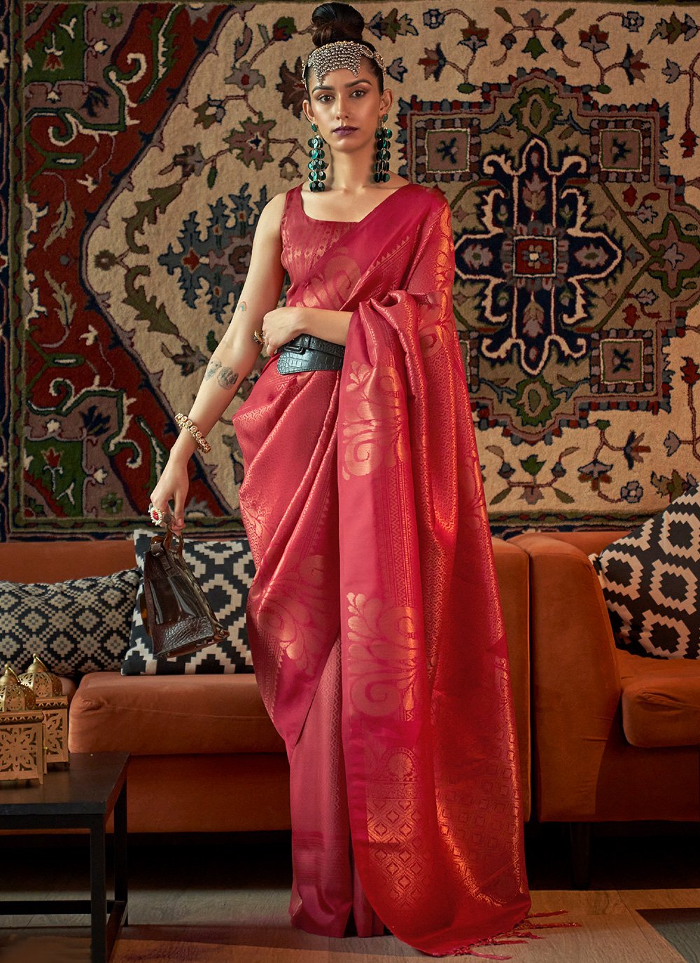 Contemporary Silk Red Weaving Saree