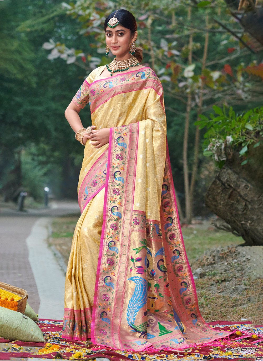 Traditional Saree Silk Cream Weaving Saree