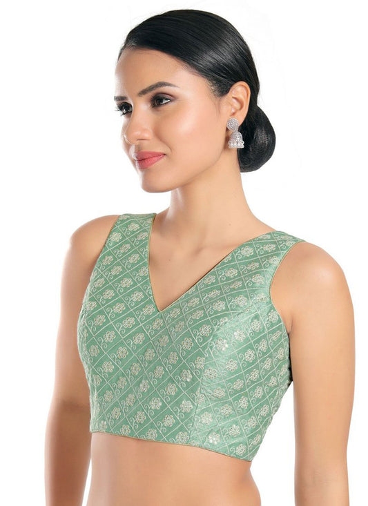 Designer Blouse Silk Green Weaving Blouse