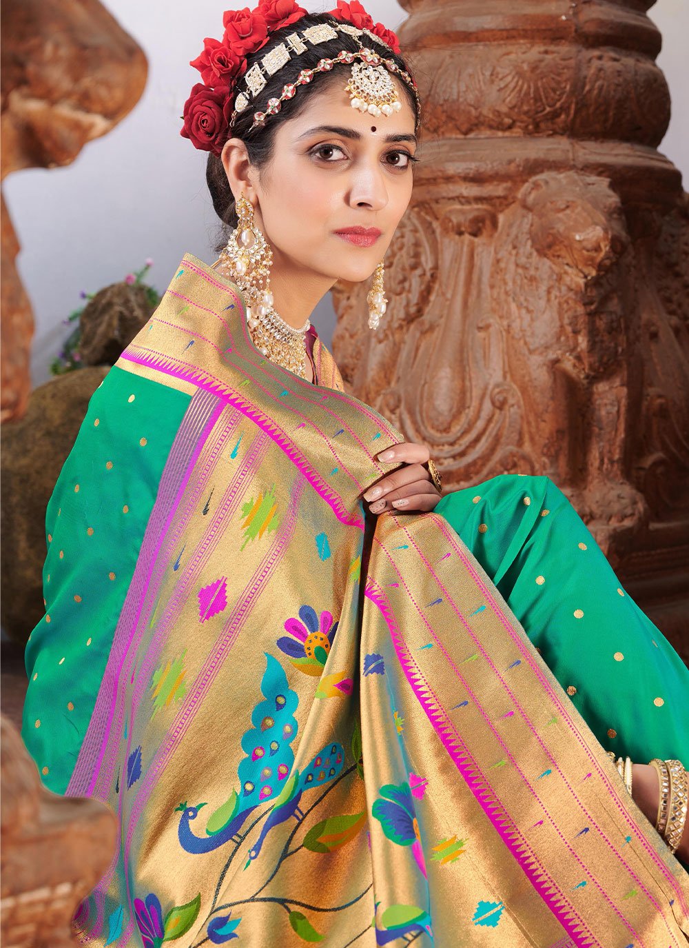 Designer Silk Green Weaving Saree