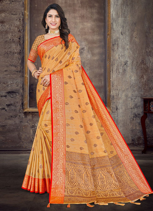 Designer Silk Yellow Weaving Saree