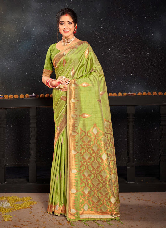 Traditional Saree Silk Green Weaving Saree