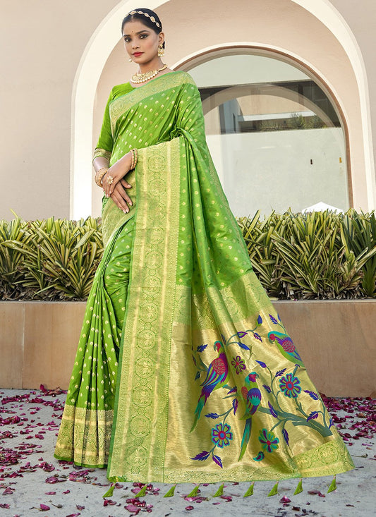 Traditional Saree Silk Green Weaving Saree