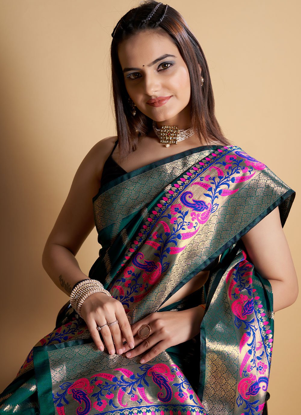 Trendy Saree Silk Green Weaving Saree