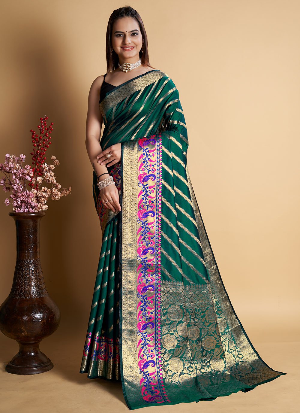 Trendy Saree Silk Green Weaving Saree