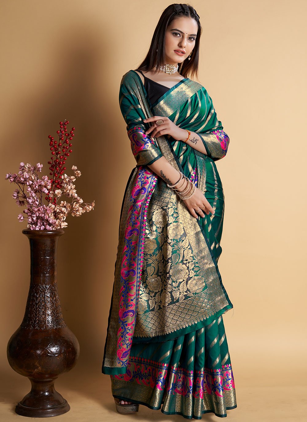 Trendy Saree Silk Green Weaving Saree