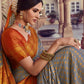 Trendy Saree Chiffon Silk Grey Orange Weaving Saree