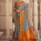 Trendy Saree Chiffon Silk Grey Orange Weaving Saree