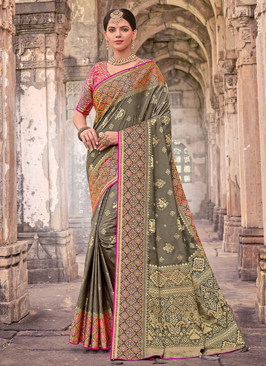 Designer Silk Grey Weaving Saree