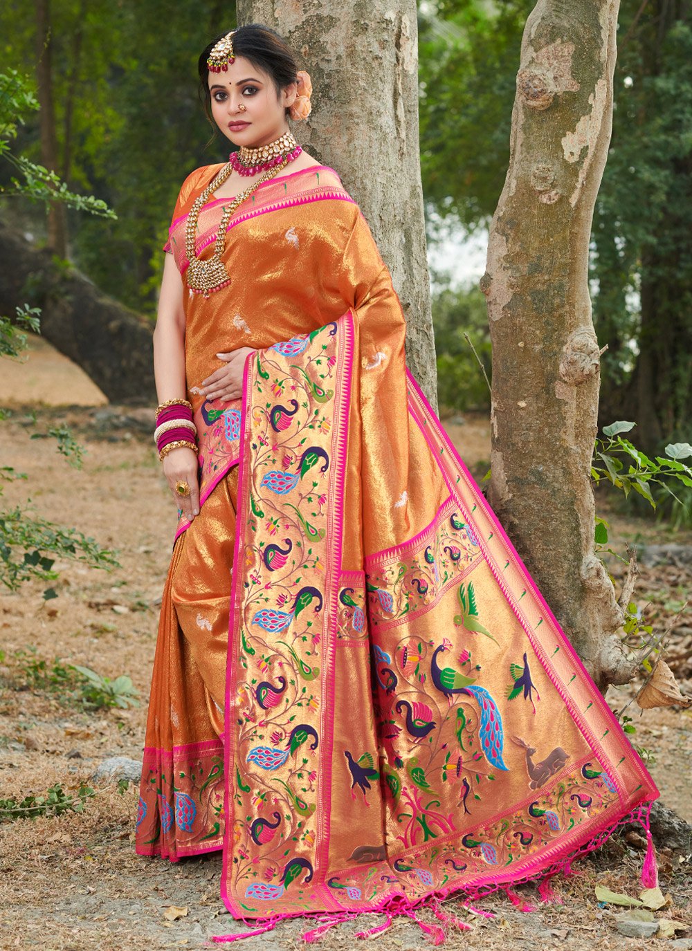 Traditional Saree Silk Orange Weaving Saree