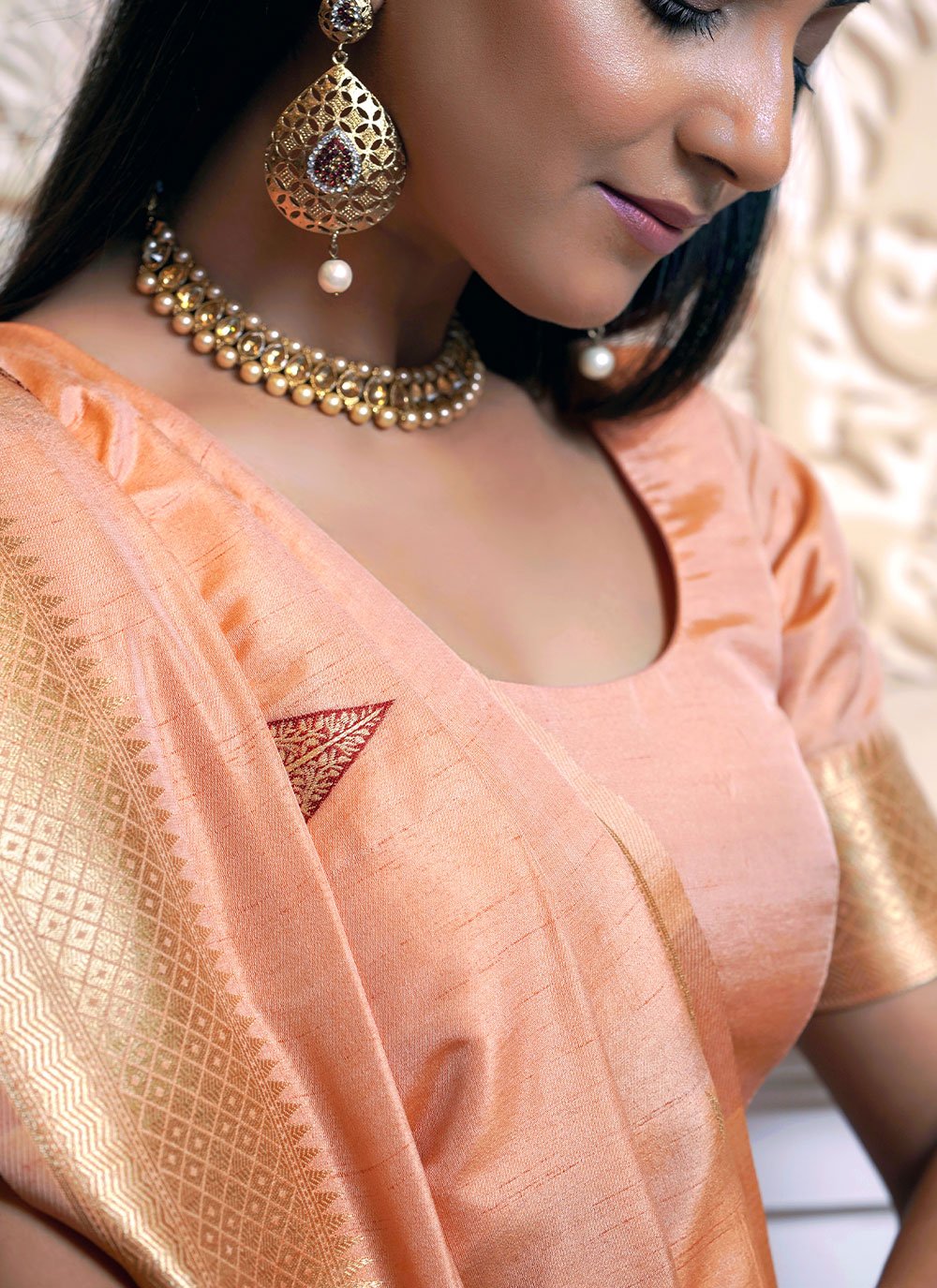 Classic Silk Peach Weaving Saree