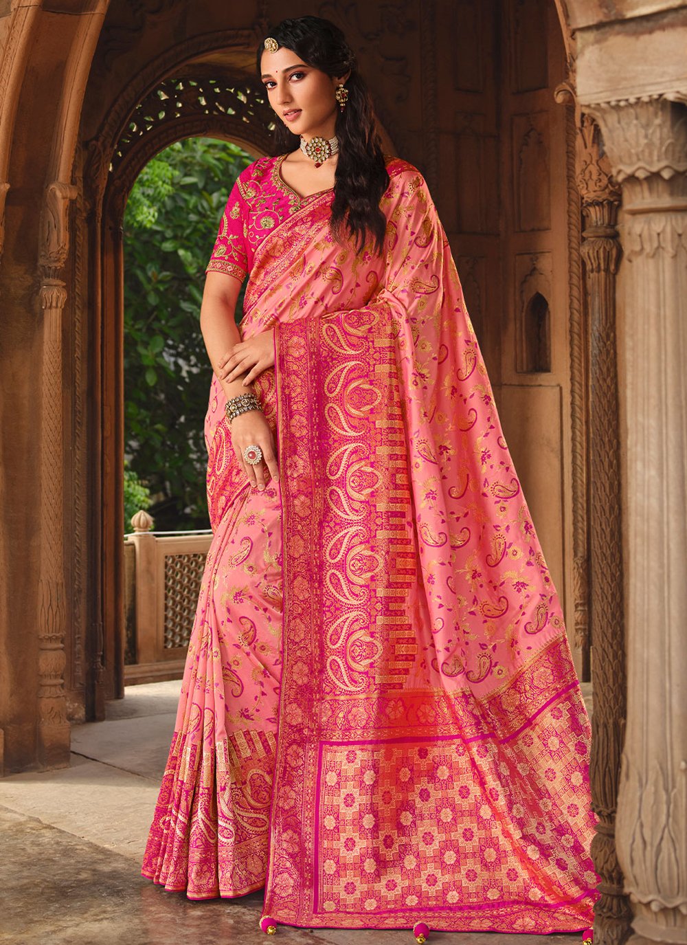 Classic Silk Pink Weaving Saree