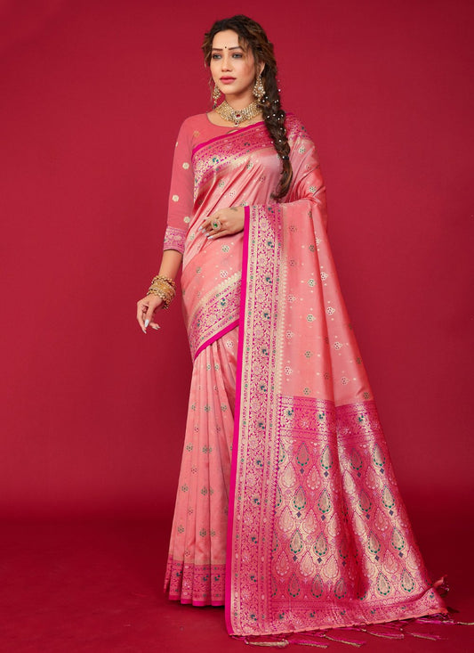 Trendy Saree Silk Pink Weaving Saree