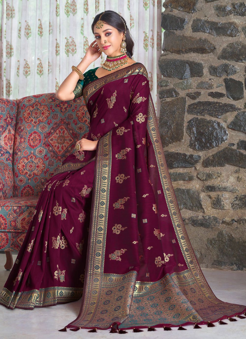 Trendy Saree Silk Purple Weaving Saree