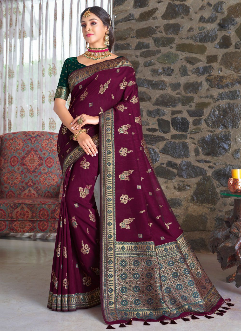 Trendy Saree Silk Purple Weaving Saree