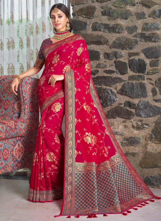 Contemporary Silk Rani Weaving Saree